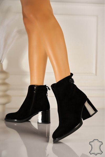 Joana Women's Black Suede Ankle Boots, 7 cm Heel