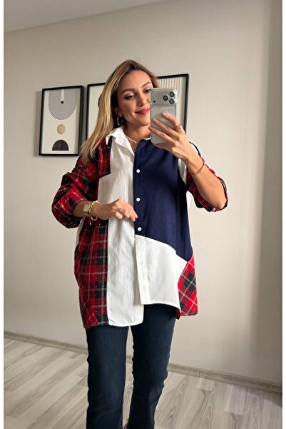 İNVİSUS Triko Detaylı Tasarım Oversize Poplin Gömlek