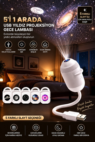 Apricot Yıldız Galaksi Projektörü 12 si 1 Arada | Tavan Yansıtmalı Uzay Gökyü...