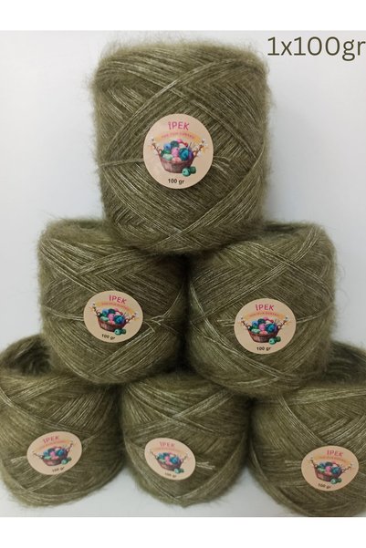 İPEK YÜN İPLİK DÜNYASI Kid Moher Örgü İpi (Açık Haki Yeşil) 100gr