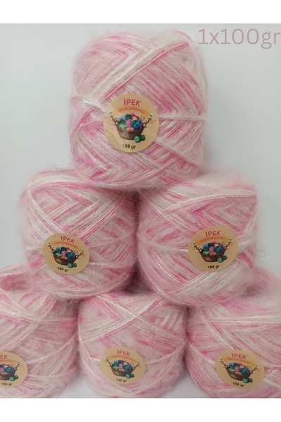 İPEK YÜN İPLİK DÜNYASI Angora Örgü İpi (Krem,Krem/Pembe Renk Geçişli) 100gr