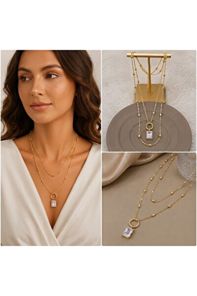 FM 💎   Premium Shiny and Stylish Gold Color Large Baguette Stone Multiple Ch...