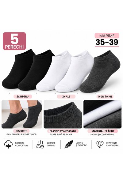 OEM Set 5 perechi sosete scurte dama, bumbac, cu elastic, Campina Socks, 35-3...