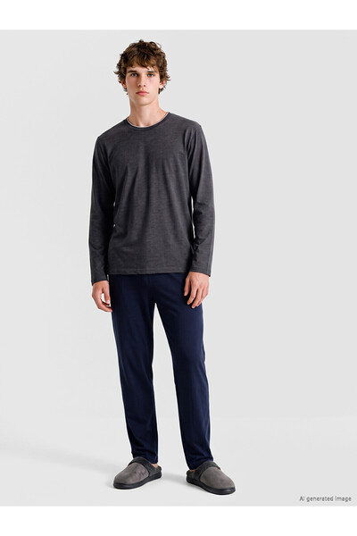 LC Waikiki Nevavm Navy Blue Combed Cotton Plain Men's Pajama Bottoms