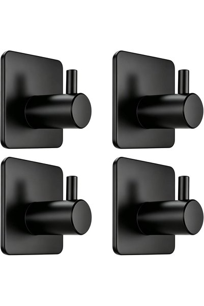 Fotosnow Generic Black Adhesive Towel Hooks Heavy Duty Stick on Wall Hooks Sh...