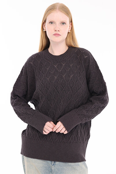 Trist Star Pulover tricotat cu decolteu rotund, supradimensionat, cu model aj...