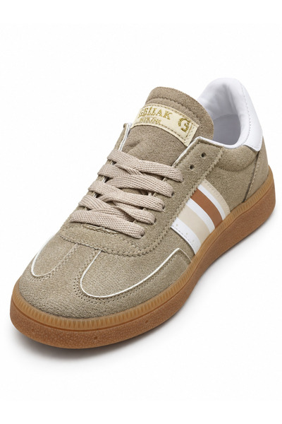 Amiral Ayakkabı Women's Retro Suede Lace-Up Casual Sneaker Sports Shoes - Beige White