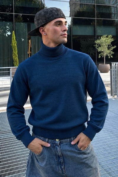 DAMGA JEANS Pulover albastru pentru bărbați, cu guler complet