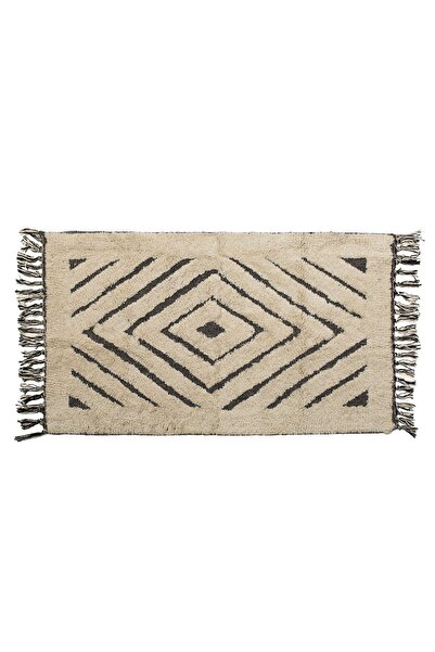 OEM Covor decorativ din bumbac, bej, cu model romboidal, 90x60cm, cu franjuri