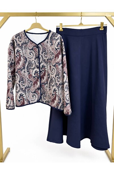 jooq Vintage Pattern Buttoned Skirt Set