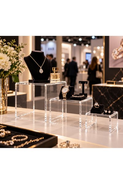 cyatelier 3-Piece Transparent Plexiglass Riser Stand Acrylic Product Display Jewelry Perfume Cosmetics Display Stand Kod0270
