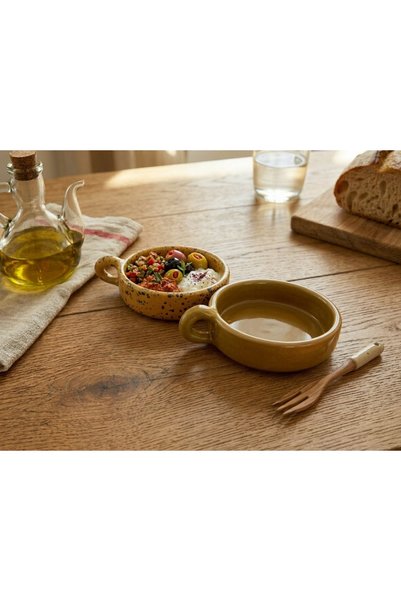 Hoyatap 2 Li Set El Yapımı Vintage Tek Kulp Detaylı Kase Seti & Çerezlik - Me...