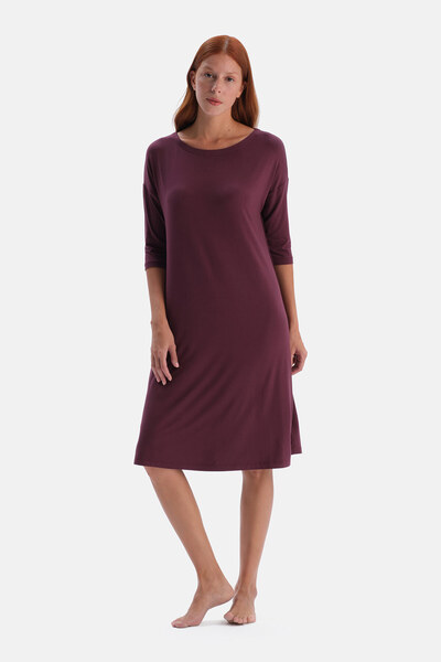 Dagi Burgundy Slit Short Sleeve Nightgown