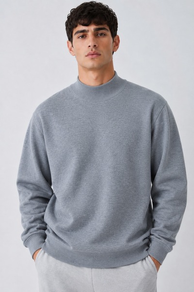 DAMGA JEANS Pulover gri casual pentru bărbați, cu model simplu, semi-lung