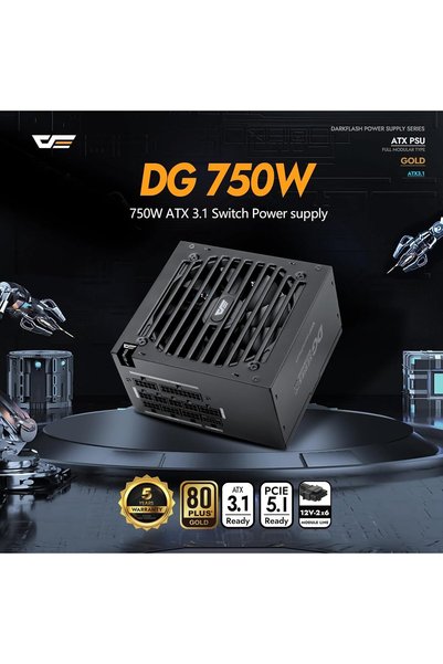 darkFlash DG750 750W Full Modular 80 Plus Gold PC Power Supply, Taiwanese Cap...