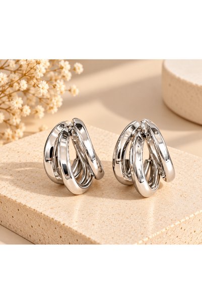 MİLANO BEAUTYS Women's Silver Color Multi Hoop Earrings – Modern Geometric St...