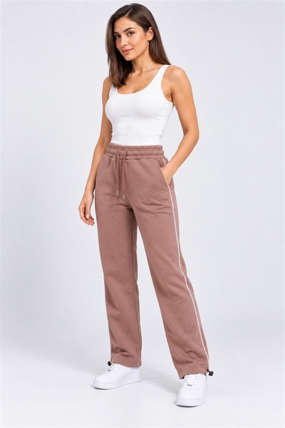 Quanlex Women's Baggy Brown Sweatpants with Side Piping and 3-Strand Rastered...