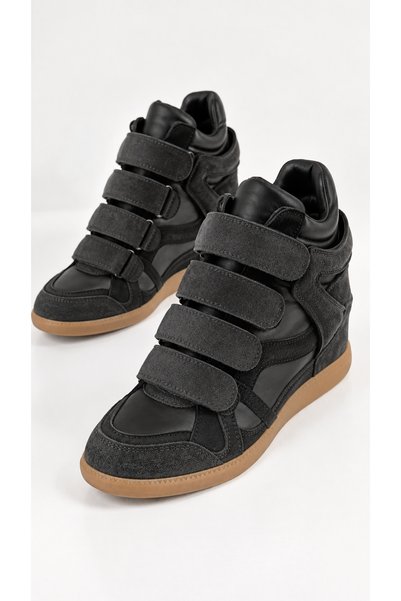LitaLife Hakiki Deri Gizli Ökçe Süet 4 Bantlı Kadın Sneakers Bot Ayakkabı