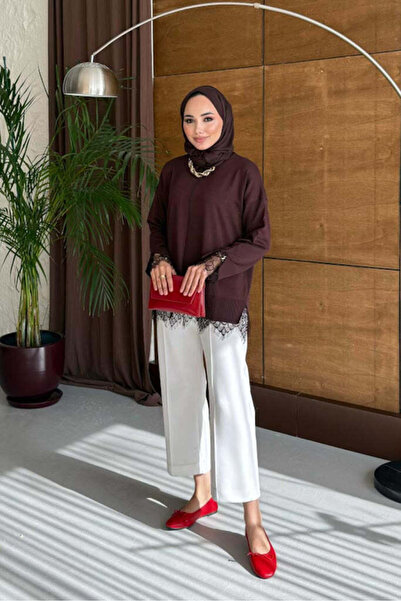 Rimel Moda Dantelli Tunik Acı kahve