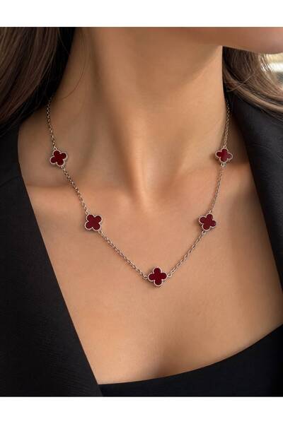 Generic Brand قلادة نسائية من الفولاذ المقاوم للصدأ 316L Yonca Mini Claret Red