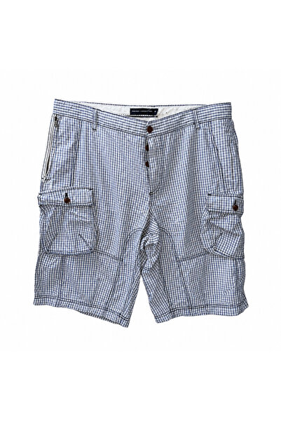 French Connection Men's Checkered Cargo-Style Shorts, Blue