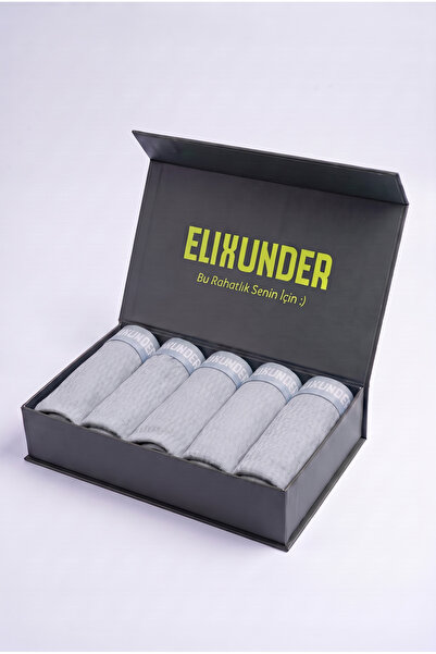 Elixunder 5'li Gri Renk Saf Pamuklu Erkek Boxer Premium Mıknatıslı Kutulu