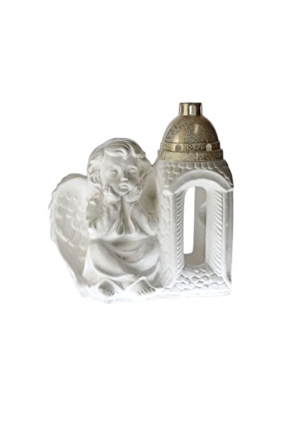OEM Candelă funerară din ghips alb, decor auriu-antic, 29x26 cm, fără rezervă...