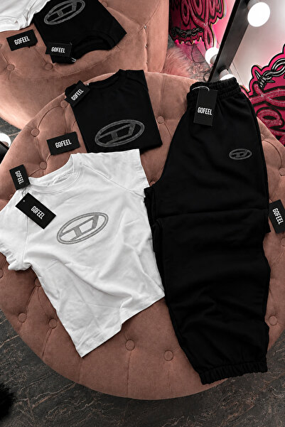 Gofeel Luxe Rhinestone Set White Crop Tracksuit Set