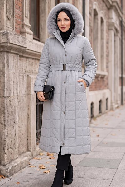 HNT Hayrunnisa Tesettür Ara Boy Nova Quilted Coat Gray Hnt2819