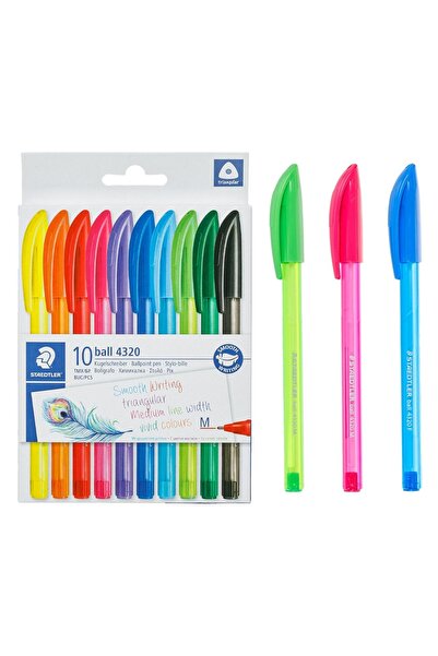 Staedtler 10 pixuri cu bilă triunghiulare cu scriere lină - 10 culori