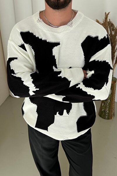 OUTFİT MAN Pulover oversize cu degrade de culoare alb
