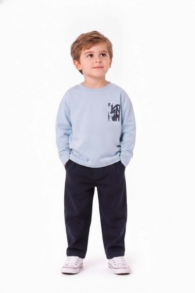 nk kids تي شيرت طويل الأكمام منقوش للأطفال من عمر 1-4 سنوات باللون الأزرق