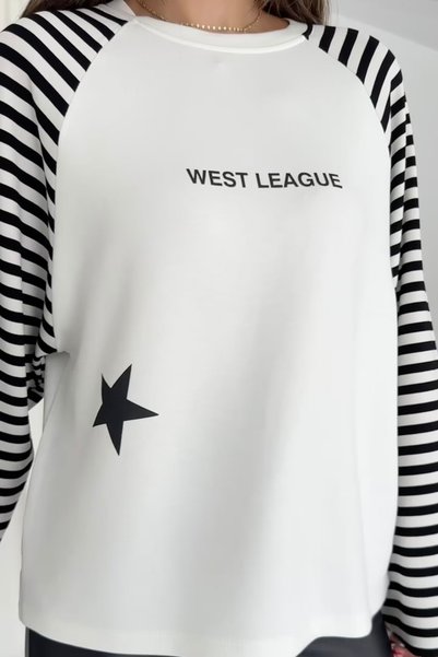 gozdefashion Women's West League Print Detailed Sweatshirt