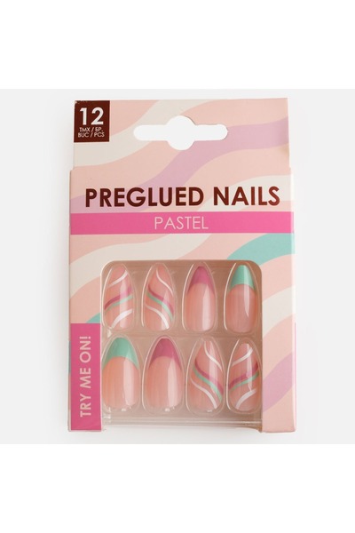 OEM 12 bucăți unghii false migdală pre-adezivate - Set de vară nude pastel