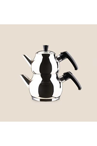 Akdeniz Küre Mini Boy Çaydanlık - Gri / Siyah - 400 ml + 750 ml