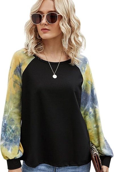 YOCUR Womens Tie Dye Crewneck Pullover Shirt Lightweight Sweatshirt Casual Lo...