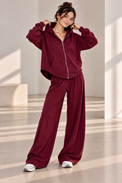 bb butik basic Women's Draped Modal Fabric Hooded Zippered Raglan Sleeve Two-...