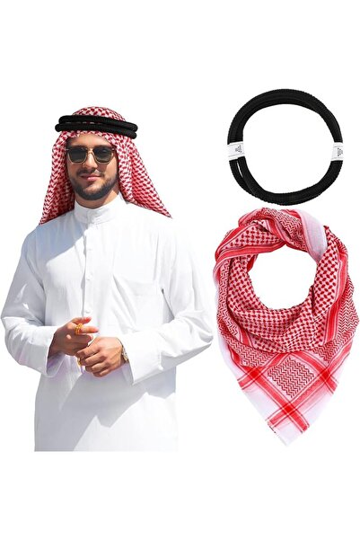 KASTWAVE Men Arab Kafiya Headscarf with Aqel Rope, Muslim Desert Keffiyeh Dub...