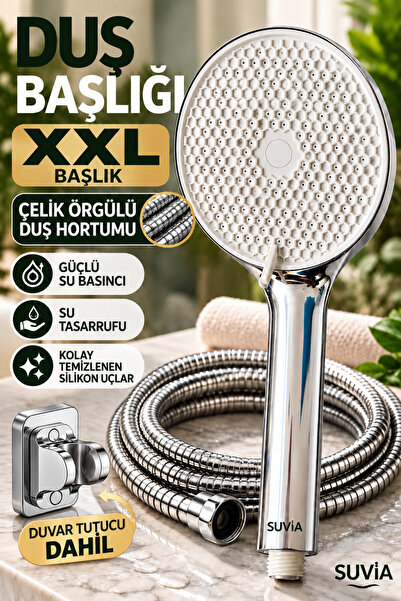 SUVİA Duş Başlığı Duş Seti XXL 5 Fonksiyonlu Yüksek Basınç Geniş Başlık Çelik...