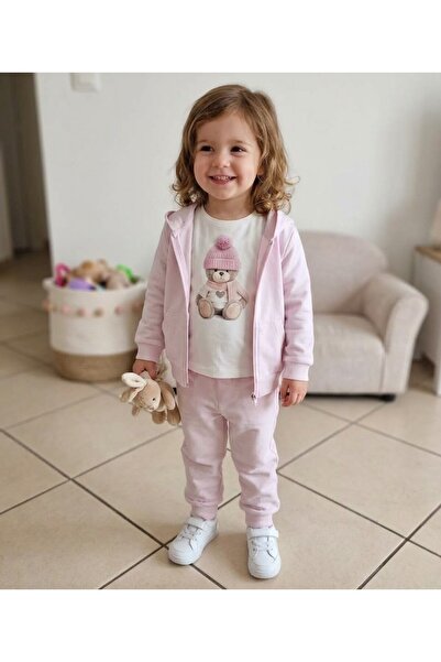 Edelweiss Knitwear Teddy Bear Themed 3-Piece Tracksuit Set with Hat