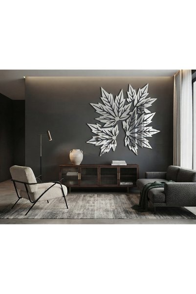 AS TASARIM LAZER Leaf Mozaik Aynalı Akrilik Duvar Tablosu Lazer Kesim Dekorat...