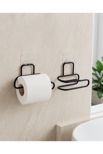 Generic Brand 2-Pack Wall Adhesive Black Metal Toilet Paper Holder Roll Holder