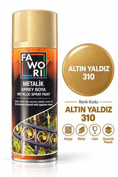 Fawori Metalik Sprey Boya – Gold Altın Renk, Ahşap Metal Cam Seramik İçin Dek...