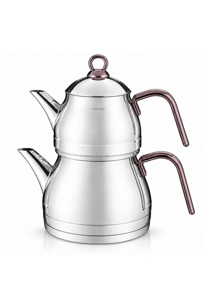 Milanor Premium Aile Boy Bakır Renk Kulplu Çelik Çaydanlık – 1,30 L Demlik + 2,25 L Alt Çaydanlık