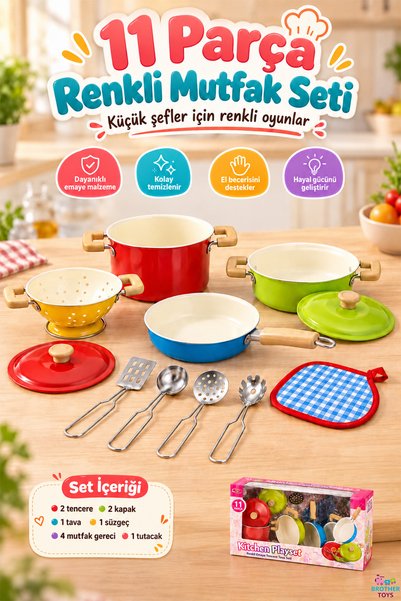 Brother Toys Metal Paslanmaz Çelik Renkli 11 Parça Oyuncak Kabartmalı Tencere...