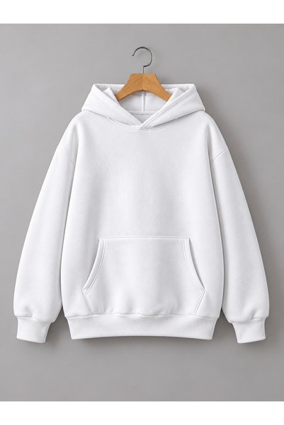 FAVORİST Unisex Oversize Black Plain Hooded Sweatshirt with 3 Thread Ribs and...