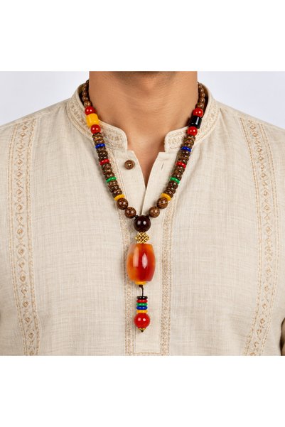 HER ŞEY NOTA www.herseynota.com Ethnic Bead Detailed Men's Necklace with Long...