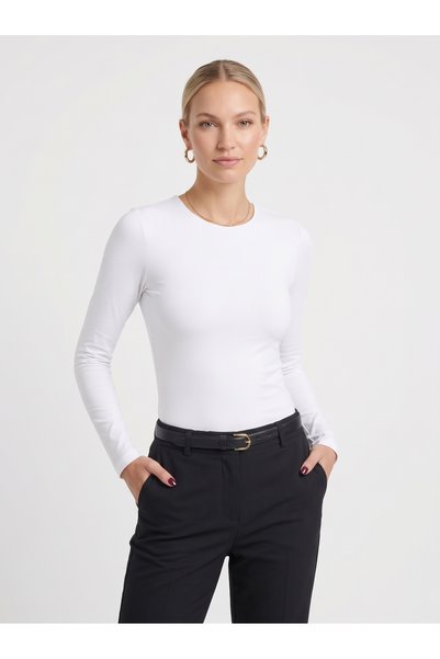 Noe Collection Women's Long Sleeve Crew Neck Slim Fit Stretchy Bodysuit