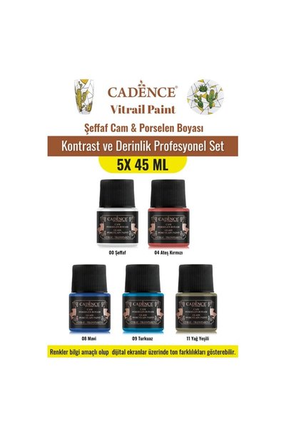 Cadence Boya 5X45ML Vitray Şeffaf Cam Boyası - Kontrast ve Derinlik Profesyon...