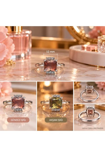 Hd Marketim Steel 316 L Ring Zultanite Color Changing Sultanite Square Cut Adjustable